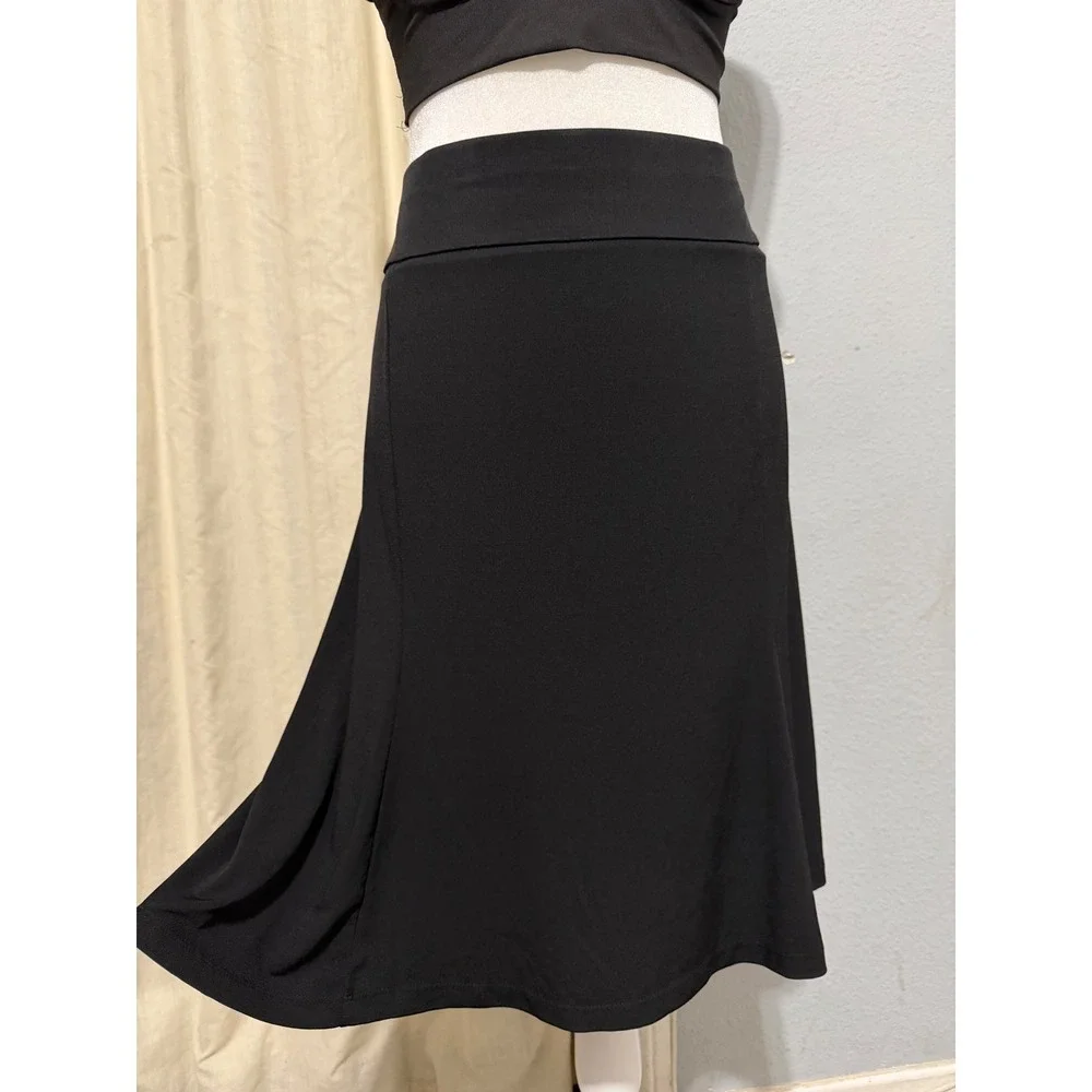 Lane Bryant Midi Skirt 22/24 Black Plus Pull On A-Line Stretch Jersey Whimsical
